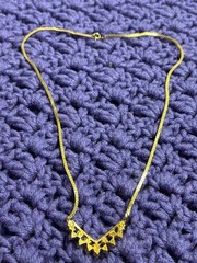 Vintage Goldtone Herringbone Chain Necklace Clear Blue Rhinestone V Spring Ring