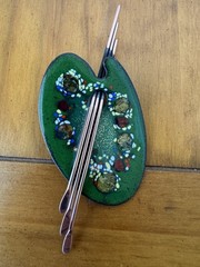 Vtg. 1950’s Matisse Renoir Artist’s Palette Enamel Copper Brooch Pin 4.25″