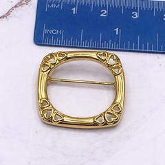 Square Open Shape Heart Design Gold Tone Metal Brooch Pin • Vintage Jewelry
