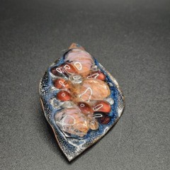 VTG Beryl Sheldon Signed MCM Copper Enamel Fused Glass Brooch Pin