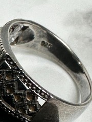 Sterling Silver Ring with Center Marcasite & Open Side Marcasite Design – Size 9