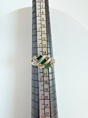 Vintage 14KT GE Emerald-Green Baguette & Clear Stone Cluster Ring Size 7 NOS
