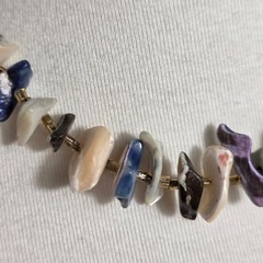 Single-Strand Choker Necklace Irregular Cut Abalone Chips Blue, White & Pink