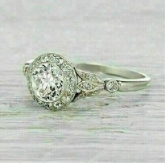Antique Art Deco Style Round Cut Lab Created Diamond Engagement 925 Silver Ring