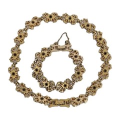 Vintage Barclay Faux Emerald Rhinestone Choker Necklace & Bracelet Set