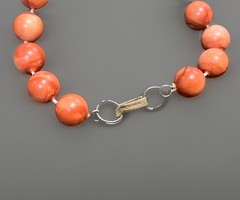 Vintage 50’s-60’s Hong Kong Mqrbled Orange Salmon Color Bead Necklace 28 Inches