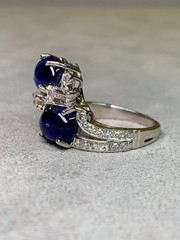 Vintage 1950’s Birks Platinum Cabochon Sapphire French Diamond Cocktail Ring