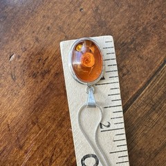 VTG Pendant Necklace 18 Inch Amber Reversed Carved Rose Italy 925 Sterling 9.3g