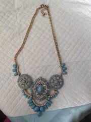 Zad Atlantis Turquoise Gold Tone Statement Bib Necklace Boho Chic.