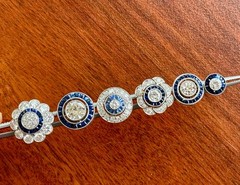 ART DECO STYLE .55 ctw DIAMOND w/ SAPPHIRE HALO PLATINUM EVERYDAY STUD EARRINGS