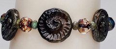 VTG Colorful Glass Beads Brass Toggle Bracelet Boho Art Glass Ammonite Fossils