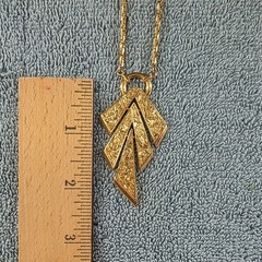 Vintage Crown Trifari Necklace Modernist Pendant Gold Tone, 23 Inches, Signed