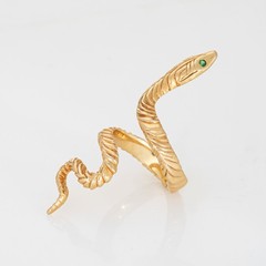Vintage Elongated Snake Ring Sz 5 14k Yellow Gold Emerald Eyes Serpent Jewelry