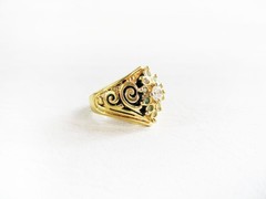 Ornate Chunky Vintage Costume Gold White Stone Cluster Ring – Size 8