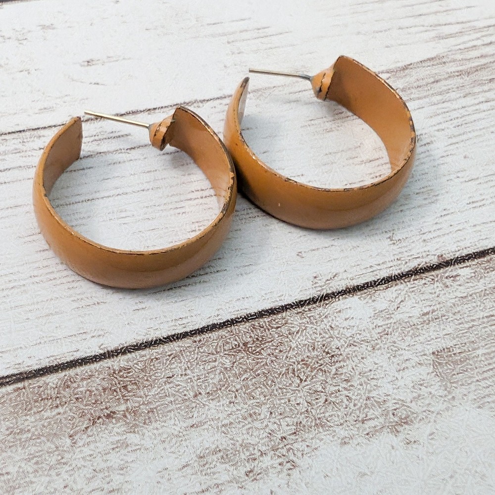 Vintage Earrings For Pierced Ears Retro Tan Hoops 1″