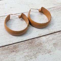 Vintage Earrings For Pierced Ears Retro Tan Hoops 1″