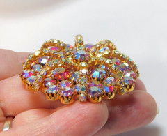STARBURST VINTAGE PINK & AURORA BOREALIS PRONG SET RHINESTONE BROOCH ✨
