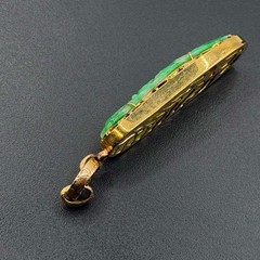Vtg Chinese Mottled Green Jadeite Pendant w 14K Gold & Diamond Bale (AHB) 405