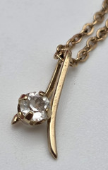 Vtg. Amway Gold Tone Abstract Crystal Pendant Necklace Dainty Minimalist 15.5 in