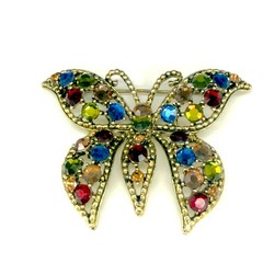 Vintage Weiss Butterfly Brooch Red Green Blue Gold Tone Signed 2.5 Inches