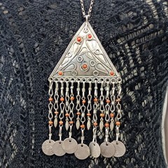 Tribal Chandelier Necklace Ethnic Statement Coin Fringe Vintage Boho Jewelry VTG