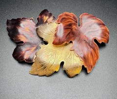 Vintage Enamel Leaf Brooch Gold Tone Autumn Botanical Statement Pin