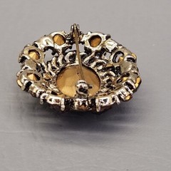 Vtg Rhinestone Brooch Gold Tone Oval Brown Glass Orange Domed Pin 1.75 in