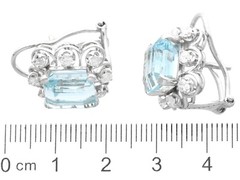 Vintage 9.50Ct Aquamarine and 0.80Ct Diamond 18k White Gold Earrings Circa 1950