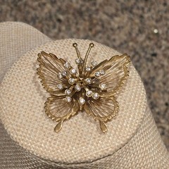 Vintage Monet butterfly brooch intricate wired wings and sparkling rhinestones