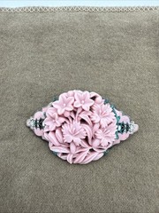 Art Deco Art Nouveau Molded Carved Pink Enamel Floral Brooch Pin
