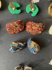 VTG Clip On Earrings Lot Of 24 Gold Silver Tone Mix Materials Multi Color 60-80s