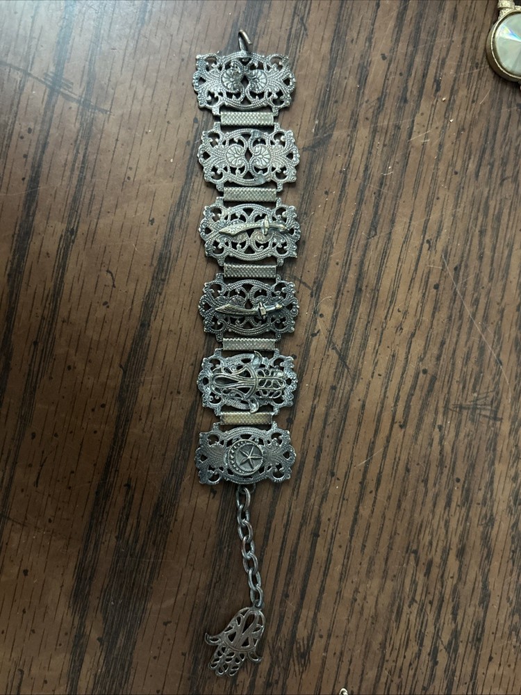 Vintage Moroccan Panel Bracelet 1950s French Colonial Algeria Silver Tone