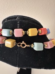 Vintage RARE Collectors Square Glass Bead Hand Strung 50” Necklace