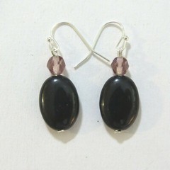 Black Lucite Crystal Dangle Earrings 1.5 in