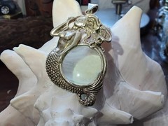 ~ Vintage Large Sterling Silver Mermaid Magnifying Glass Pendant ~