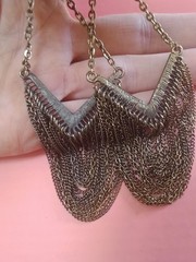 Vintage Dangle Earrings Antique Bronze Tone Chain And Clear Stones Detail