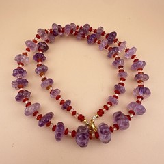 Vintage Hand Carved Amethyst Melon Bead Necklace
