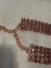 Pink Rhinestone Vee Statement Necklace Rose Gold Tone 18”