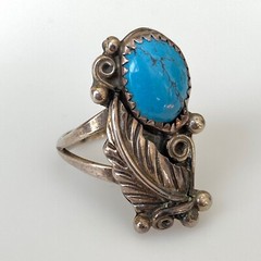 Vintage 925 Sterling Silver Blue Turquoise Old Pawn Southwest Ring Size 6
