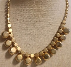 Vintage Necklace Earring Citrine Amber Color Brown Lrg Round Rhinestone 15″ Set