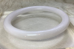 Natural White Jade Bangle Bracelet Translucent Milky 7.5” Inner Dia ~10mm Thick