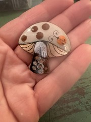 Vintage Signed Nanci Mushroom Ladybug Mid Century MCM Enamel Copper Pin Brooch