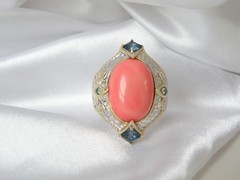Gems en Vogue Michael Valitutti Sterling Silver 925 Pink Coral Statement Ring 10