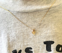 14K Yellow Gold Small Dainty Reflective Heart with Natural Center Diamond