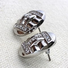Camrose & Kross Jackie Kennedy Silver Rhinestone Earrings Pierced Signed Box COA