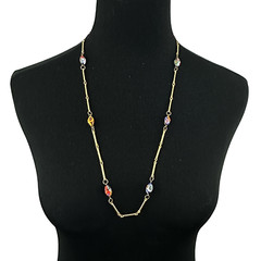 MILLEFIORI bead necklace – vintage Murano glass 28.5″ gold-tone bar link chain