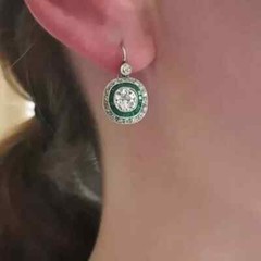 14K White Gold Finish At Deco Style Lab Created Diamond & Emerald Drop Earring