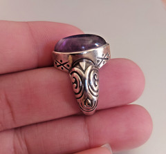 Ancient Vintage Victorian Sterling Silver Ring Natural Amethyst Stone Size 8