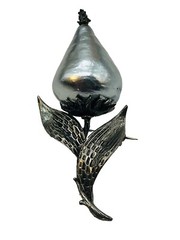 Vintage Lind Gal Flower Bud Pin Brooch Large Statement LG Silver Tone