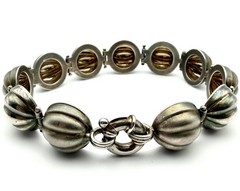 Vintage Italy 925 Sterling Silver Orb Bracelet Earrings Set Ribbed Modernist 30g